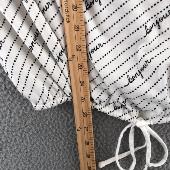 Maeve Anthropologie Womens Large White Graphic Bonjour Cinched Waist Shirt - Picture 9 of 10